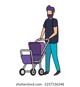 father with cart baby character