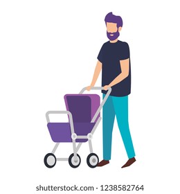 father with cart baby character