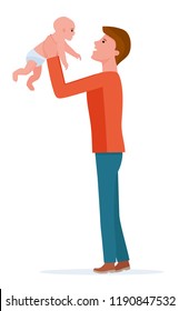 Father catches his son, throws and catches. Cartoon vector flat illustration on white background.