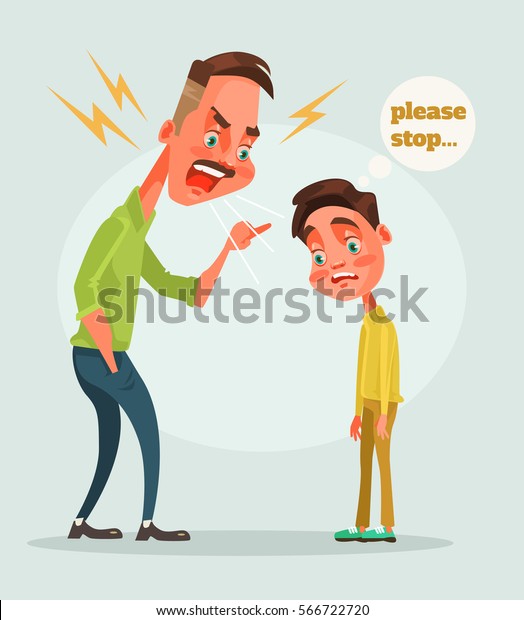 Father character scolds son. Vector flat\
cartoon illustration