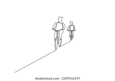 father and child biking outside together active life lifestyle line art design