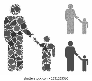 Father child composition of joggly items in various sizes and shades, based on father child icon. Vector rugged items are organized into illustration. Father child icons collage with dotted pattern.