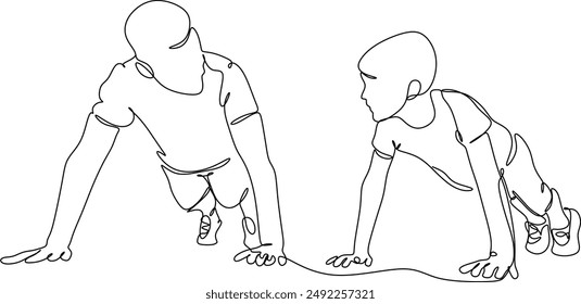 Father and child doing sports vector drawing. Father's Day. Manual work without artificial intelligence