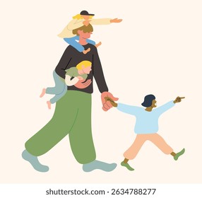 father and child in doodle style. illustration for postcard sticker poster print icon design mail