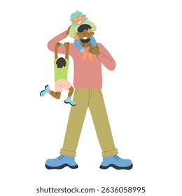 father and child in doodle style. illustration for postcard sticker poster print icon design mail