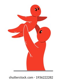 Father and child funny cartoon people vector flat style illustration isolated on white, cute and positive small guy drawing or icon, parenting and fatherhood concept.