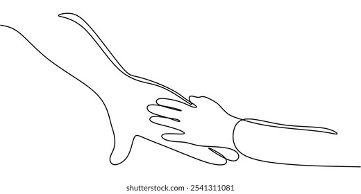 Father and Child Hands Together. Continuous One Line Drawing Representing Family Connection in Minimalist Design.