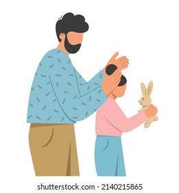 Padre e hijo. Papá feliz cuida a su hija. La familia pasa tiempo juntos. Día del padre. Diseño moderno para tarjetas de felicitación, afiches, web o impresión. Ilustración vectorial plana.