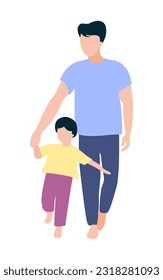 padre con niño sujetando mano aislado ilustración de vector minimalista en fondo blanco