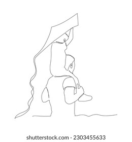 father and child with a kite continuous line art drawing. Happy father and child line art drawing. 
father's day line art. Fatherhood concept line art.