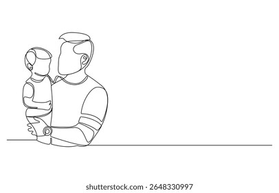 Father and Child A Line Art Depiction of Love and Care, Father Holding Child, One-Line Drawing, Father and baby playing together, continuous line drawing
