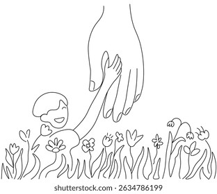 father and child in linear doodle style. illustration for postcard sticker poster print icon design mail