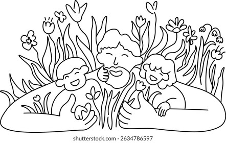 father and child in linear doodle style. illustration for postcard sticker poster print icon design mail