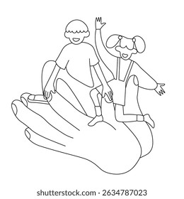 father and child in linear doodle style. illustration for postcard sticker poster print icon design mail