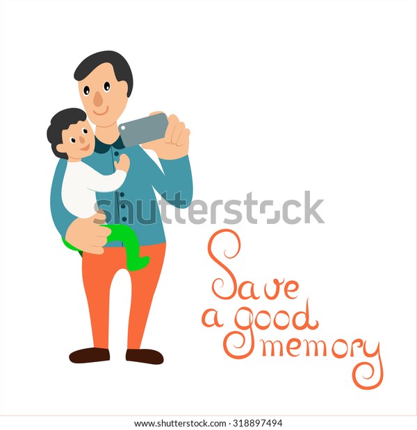 Father Child Making Selfie By Phone Stock Vector Royalty Free