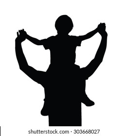 Father With Child On Shoulders Vector Silhouette