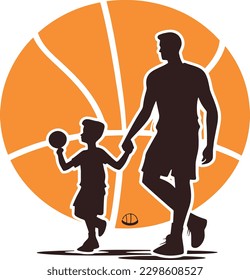 Father and child playing basketball together,T-shirt, Vector