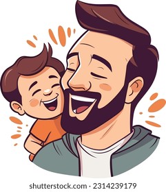 Father and child playing or laughing together, sticker style vector illustration for t-shirt, clipart