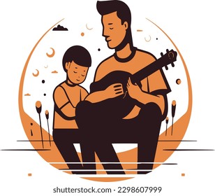 Father and child playing music together vector, T-shirt