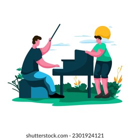 father and child playing music together Flat Illustration Minimalist Modern vector concepts for web page website development, mobile app