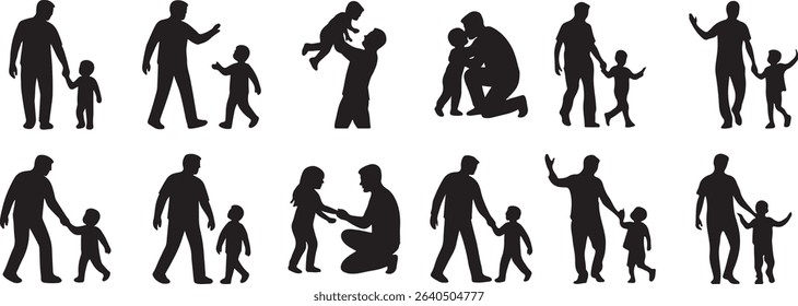 Father and Child Silhouette Bundle Heartwarming Fatherhood Moments Clipart Set for Father’s Day, Family Love Illustrations Parenting Icons for Design and Print Projects