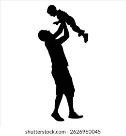 Father and child silhouette.father holding his son on his arm.