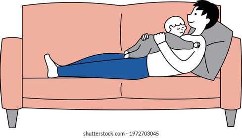Father and child sleeping on the couch