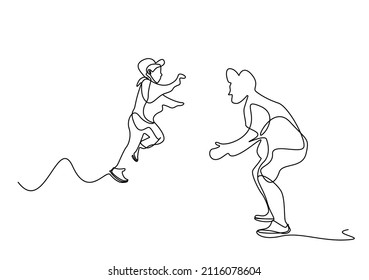 Father and child are sticking with fun moments. the boy jumps into the lap of his father