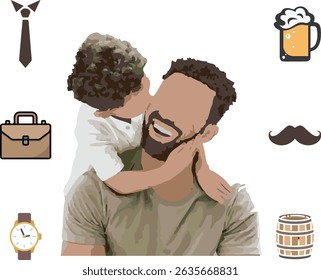 Father and Child vector with Icons of dad's gift