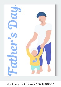 Father with child vector illustration. Father`s day illustration. Father teaches the child to walk. Parenting illustration. Modern flat shapes design. Hand drawn illustration. -stock vector.