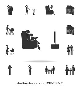 father and child watching TV icon. Detailed set of family icons. Premium graphic design. One of the collection icons for websites, web design, mobile app on white background