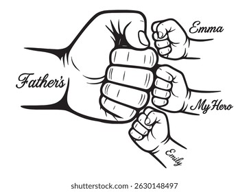 Father and Children Fist Bump Illustration – My Hero Dad Graphic