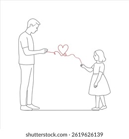 Father and children giving love heart vector illustration line art.