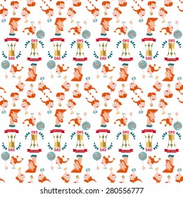 Father and children. Happy Father's Day. Seamless background pattern. Vector illustration