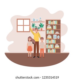 father and children in livingroom avatar character