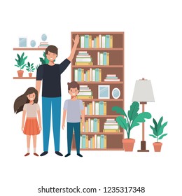 father and children in livingroom avatar character