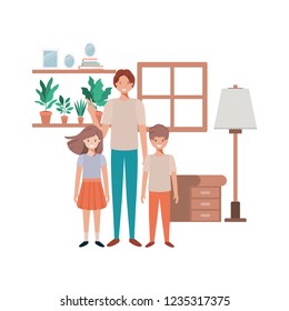 father and children in livingroom avatar character