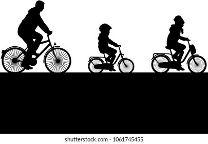 Father and children on a bike.