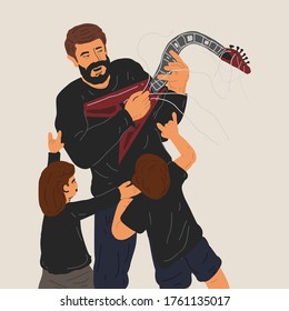 Father and Children Play Music