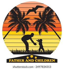 Father and children retro t-shart design