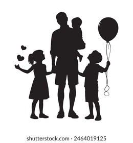 father and children set silhouette vector full view white background