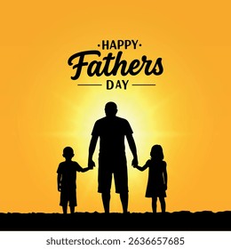 Father with Children Silhouette – Happy Father’s Day Sunset Background Illustration