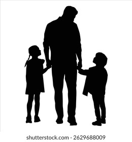 Father and children silhouette.Father and son silhouette vector
