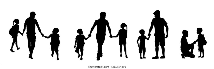 Father with children silhouettes vector illustration
