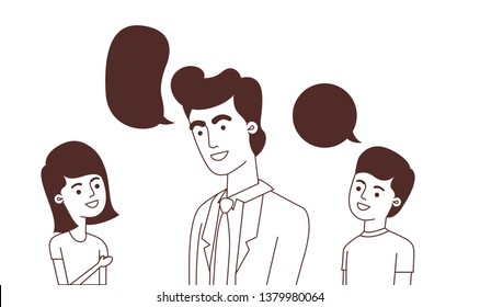 father with children and speech bubble character