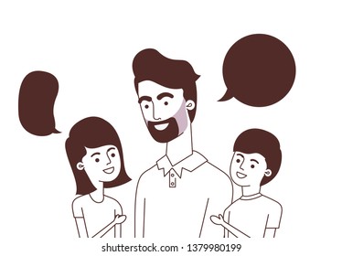 father with children and speech bubble character