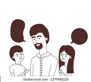 father with children and speech bubble character