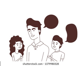 father with children and speech bubble character