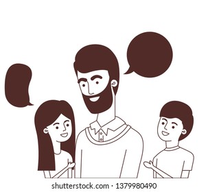 father with children and speech bubble character