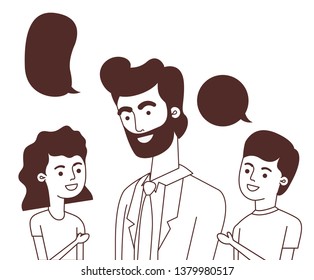 father with children and speech bubble character